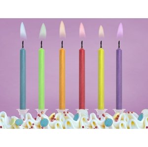 PartyDeco Születésnapi gyertyák színes lángokkal 6 db