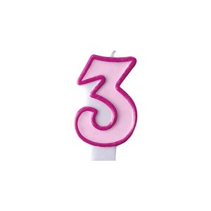 PartyDeco Születésnapi szám gyertya 3 - rózsaszín