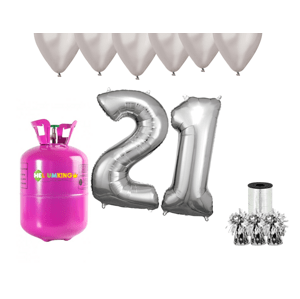 HeliumKing Hélium parti szett 21. születésnapra ezüst színű lufikkal