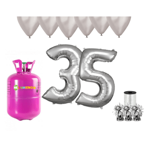 HeliumKing Hélium parti szett 35. születésnapra ezüst színű lufikkal