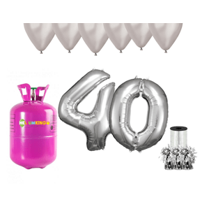 HeliumKing Hélium parti szett 40. születésnapra ezüst színű lufikkal