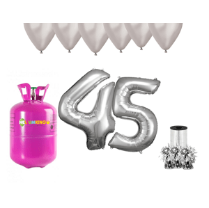 HeliumKing Hélium parti szett 45. születésnapra ezüst színű lufikkal