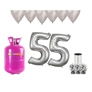HeliumKing Hélium parti szett 55. születésnapra ezüst színű lufikkal