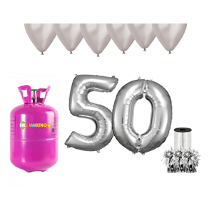 HeliumKing Hélium parti szett 50. születésnapra ezüst színű lufikkal