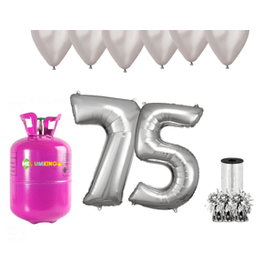 HeliumKing Hélium parti szett 75. születésnapra ezüst színű lufikkal