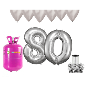 HeliumKing Hélium parti szett 80. születésnapra ezüst színű lufikkal