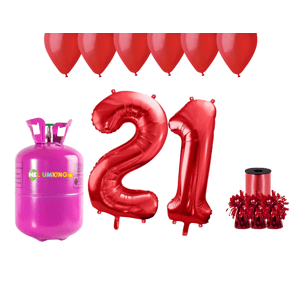 HeliumKing Hélium parti szett 21. szülinapra piros színű lufikkal