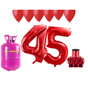 HeliumKing Hélium parti szett 45. szülinapra piros színű lufikkal