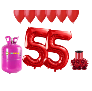 HeliumKing Hélium parti szett 55. szülinapra piros színű lufikkal