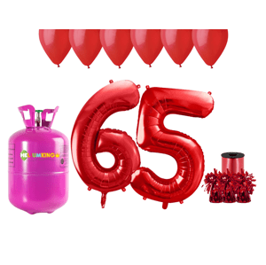 HeliumKing Hélium parti szett 65. szülinapra piros színű lufikkal