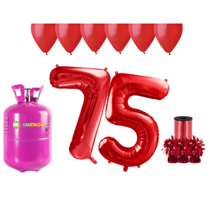 HeliumKing Hélium parti szett 75. szülinapra piros színű lufikkal