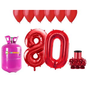 HeliumKing Hélium parti szett 80. szülinapra piros színű lufikkal