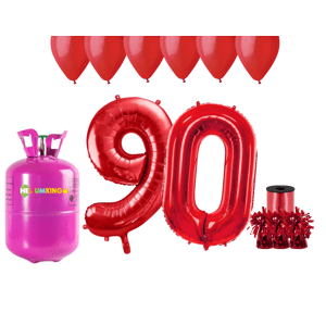 HeliumKing Hélium parti szett 90. szülinapra piros színű lufikkal
