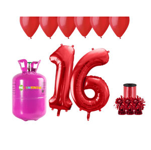 HeliumKing Hélium parti szett 16. születésnapra piros színű lufikkal