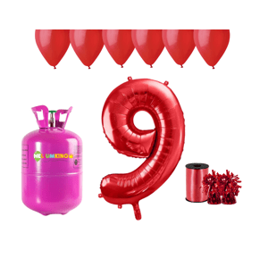 HeliumKing Hélium parti szett 9. születésnapra piros színű lufikkal