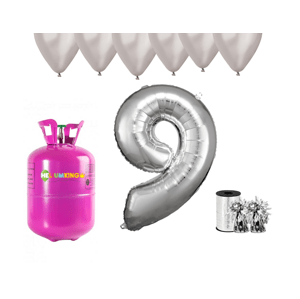 HeliumKing Hélium parti szett 9. születésnapra ezüst színű lufikkal