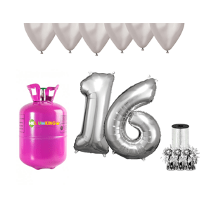 HeliumKing Hélium párti szett 16. születésnapra ezüst színű lufikkal