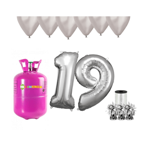 HeliumKing Hélium parti szett 19. születésnapra ezüst színű lufikkal