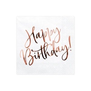 PartyDeco Szalvéta - Happy birthday, rózsaszín - arany 33 x 33 cm