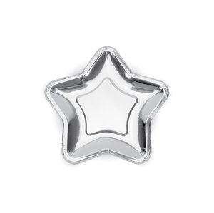 PartyDeco Tányérok - csillag, ezüst 18 cm