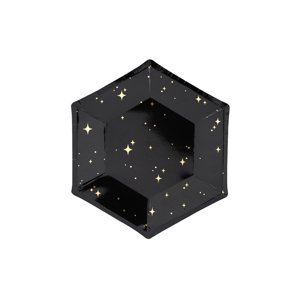 PartyDeco Tányérok - fekete arany csillagokkal 20 cm 6 drb