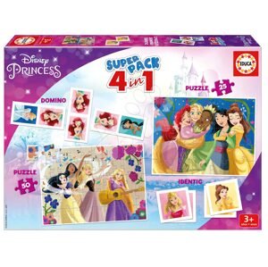 Superpack 4in1 Disney Princess Educa domino pexeso és puzzle 25 és 50 darabos 3 évtől  EDU19683