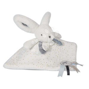 Plüss nyuszi dédelgetéshez Bunny Happy Glossy Doudou et Compagnie kék 25 cm ajándékcsomagolásban 0 hó-tól DC3742