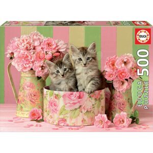 Educa puzzle Kittens with Roses 500 darabos és fix ragasztó 17960