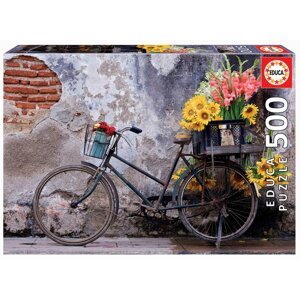 Puzzle Bicycle with Flowers Educa 500 darabos és Fix ragasztó EDU17988