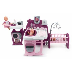 Babacenter játékbabának Violette Baby Nurse Large Doll's Play Center Smoby háromrészes 23 kiegészítővel (konyhácska, fürdőszoba, hálószoba)