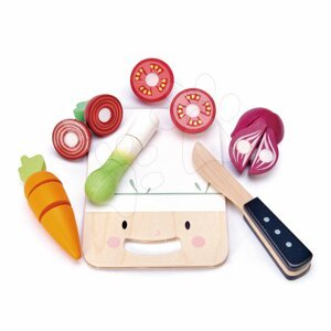 Fa vágódeszka zöldségekkel Mini Chef Chopping Board Tender Leaf Toys késsel a szeleteléshez