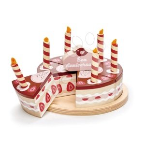 Fa csokitorta Chocolate Birthday Cake Tender Leaf Toys 6 szelet 6 gyertyával a tányéron