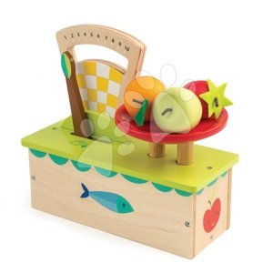 Fa mérleg Weighing Scales Tender Leaf Toys 4 darabos készlet gyümölcsökkel