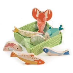 Fa halacskák és tenger gyümölcsei Fish Crate Tender Leaf Toys 7 darab textil kosárban