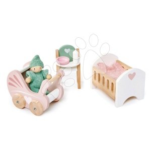 Fa babaszoba Dovetail Nursery Set Tender Leaf Toys figurával rugdalozóban