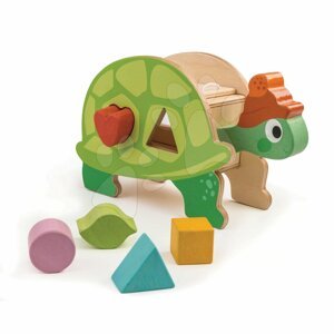Fa készségfejlesztő teknősbéka Tortoise Shape Sorter Tender Leaf Toys különböző alakú kockákkal 18 hó-tól