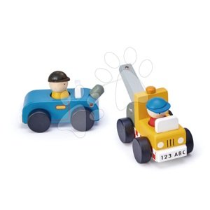 Fa vontatókocsi autóval Tow Truck Tender Leaf Toys és két figurával