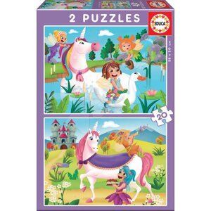 Gyermek puzzle Egyszarvú és tündér Educa 2x20 darabos 4 évtől