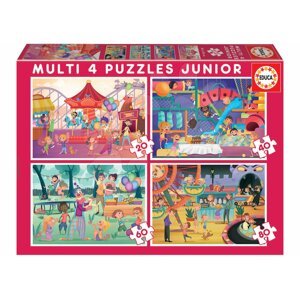 Puzzle Multi 4 Junior Park atractions+Children's party Educa 20-40-60-80 darabos 4 évtől