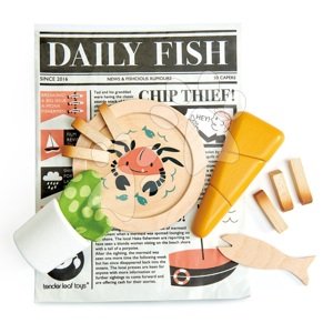 Hagyományos angol vacsora halászoknak Fish and Chips supper Tender Leaf Toys újságpapírban(fából)