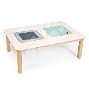 Fa téglalap alakú játszóasztal Play Table Tender Leaf Toys tároló rekeszekkel és madárkával