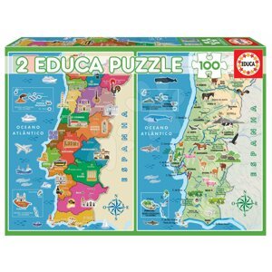 Puzzle Distritos Portugália térképe Educa 2x100 darabos 6 évtől