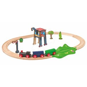 Fa vasúti sínpálya Train Oval Eichhorn mozdony vagonokkal daruval és kiegészítőkkel 18 darabos 205 cm hosszú vsútvonal