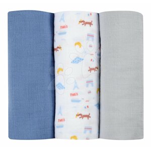 Textil pelenkák pamut muszlinból  Cotton Muslin Cloths Beaba Paris 3 darabos csomag 70*70 cm 0 hó-tól kék