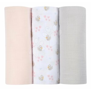 Textil pelenkák pamut muszlinból Cotton Muslin Cloths Beaba Cygne 3 darabos csomag 70*70 cm 0 hó-tól rózsaszín
