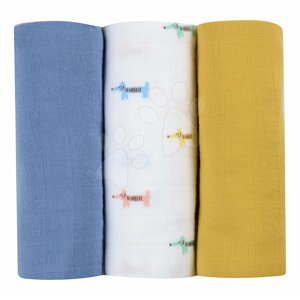 Textil pelenkák pamut muszlinból Cotton Muslin Cloths Beaba Teckel 3 drb-os csomag 70*70 cm 0 hó-tól kékes-bézs