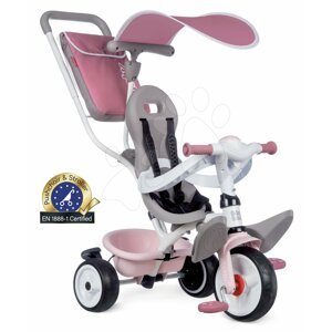 Tricikli és babakocsi egyben magasított háttámlával Baby Balade Plus Tricycle Pink Smoby fékkel és EVA kerekekkel kék 10 hó-tól