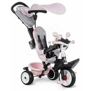 Tricikli és babakocsi egyben fékkel Baby Driver Plus Pink Smoby EVA kerekekkel és intuitív vezérléssel rózsaszín 10 hó-tól