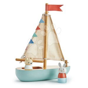 Fa vitorlás Sailaway Boat Tender Leaf Toys 2 vitorlával és nyuszi mackóval
