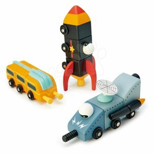 Fa kozmikus járművek Space Race Tender Leaf Toys háromrészes kombinálhatóak